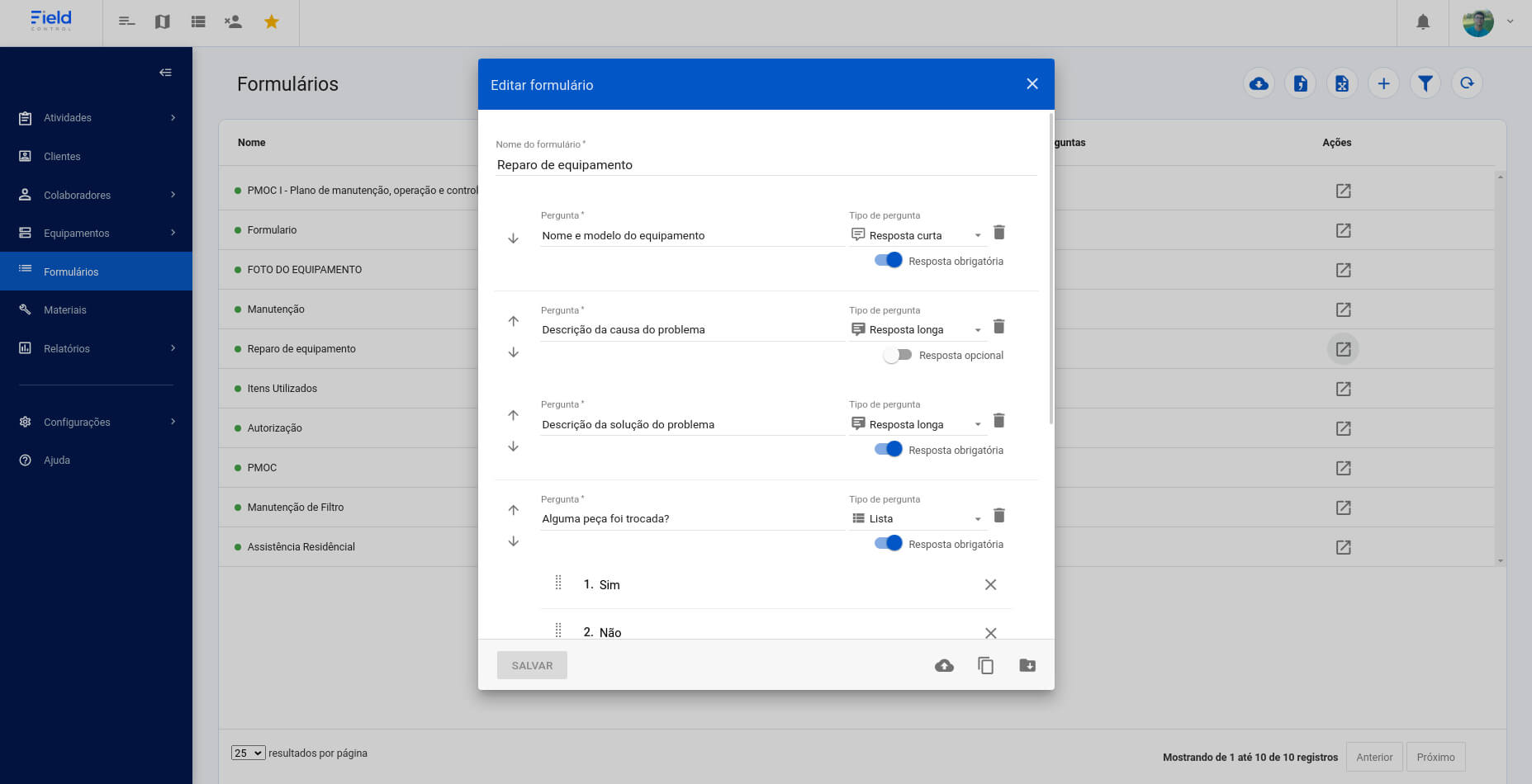 Atividades e serviços padronizados