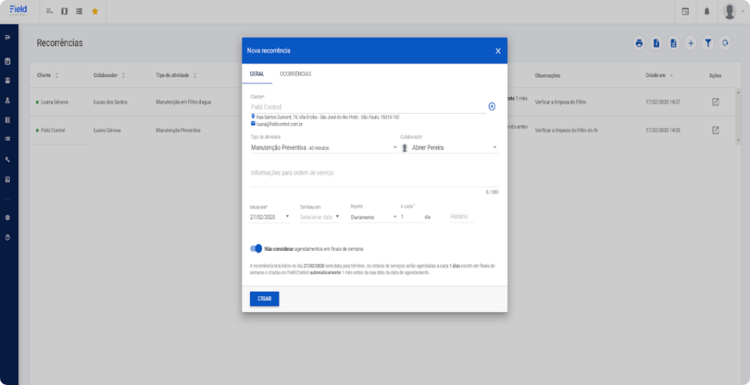 Gestão de Atendimentos Recorrentes