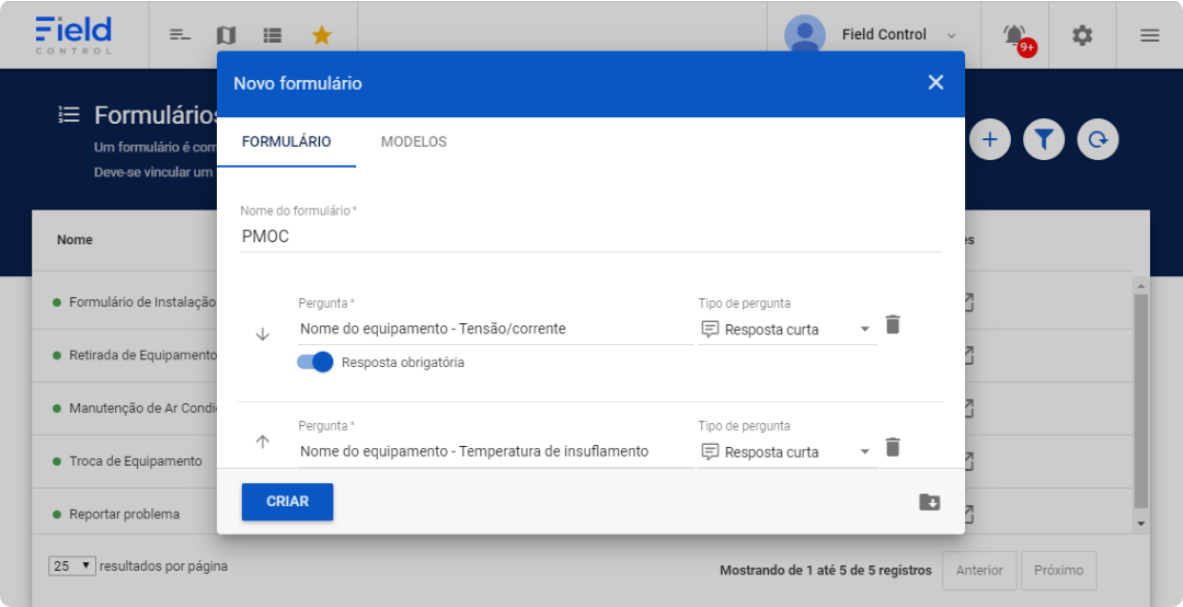 Atividades e serviços padronizados