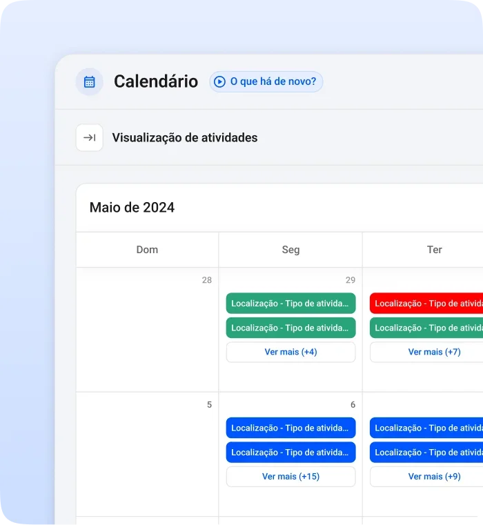 Calendário contendo datas de algumas atividades